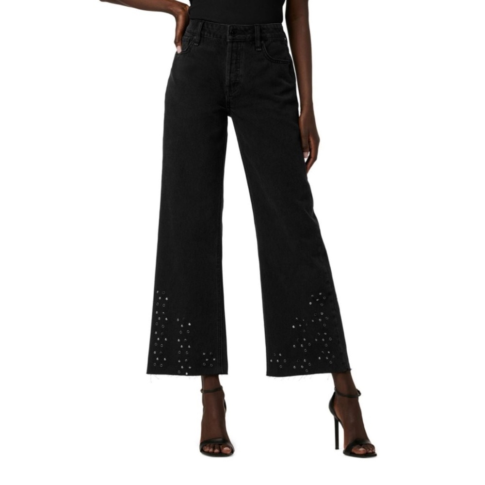Hudson Jeans Black Flare Wide-Leg Denim with Embellishments